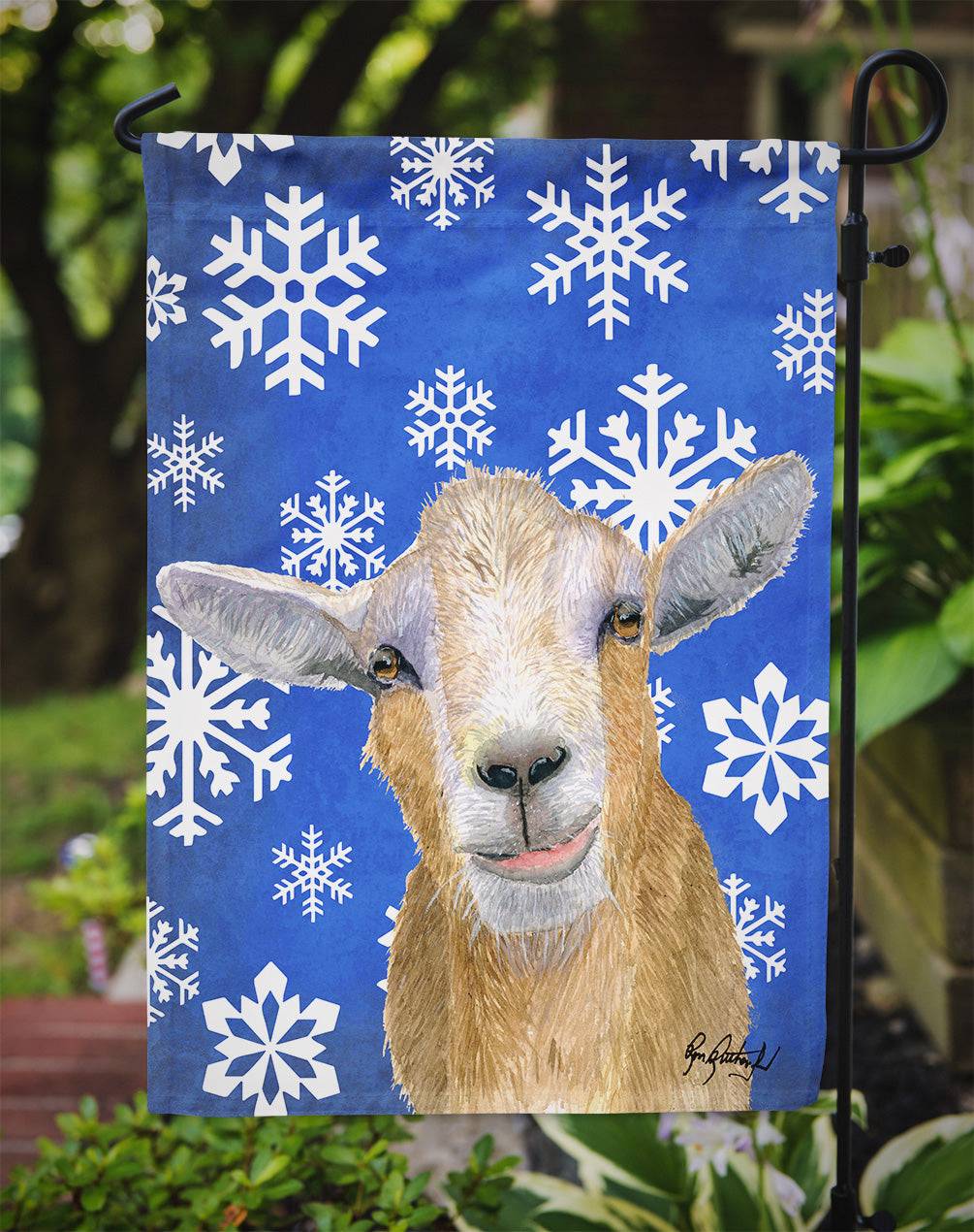 Winter Snowflakes Goat Winter Flag Garden Size RDR3023GF