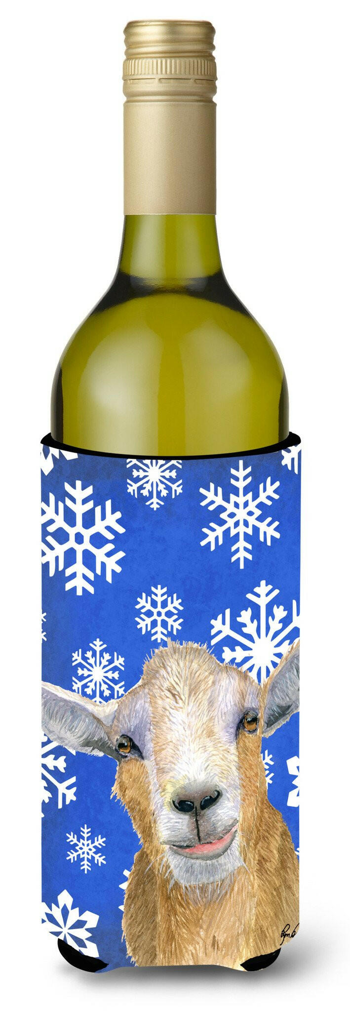 Winter Snowflakes Goat Winter Wine Bottle Beverage Insulator Beverage Insulator Hugger  RDR3023LITERK by Caroline&#39;s Treasures