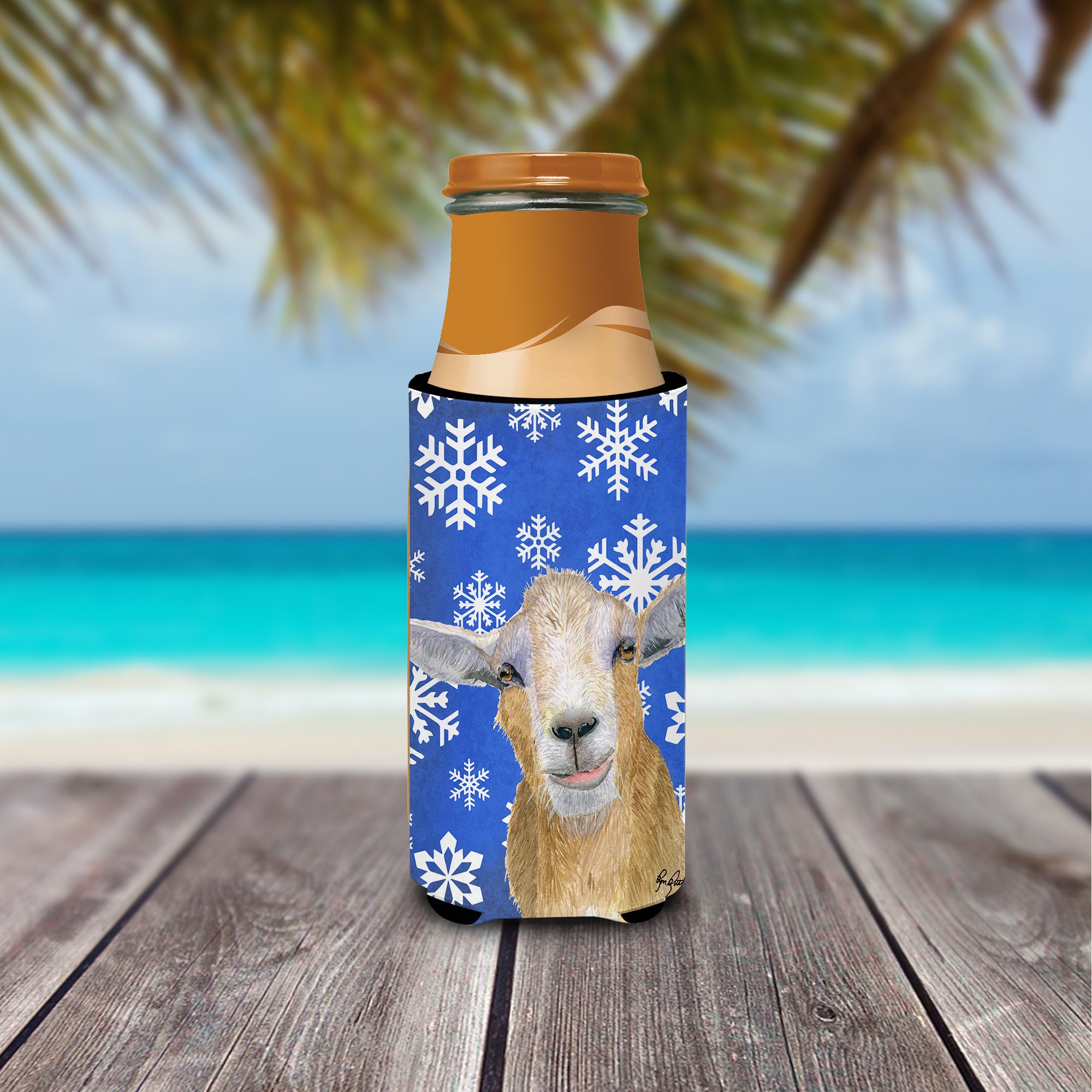 Winter Snowflakes Goat Winter Ultra Beverage Insulators for slim cans  RDR3023MUK.