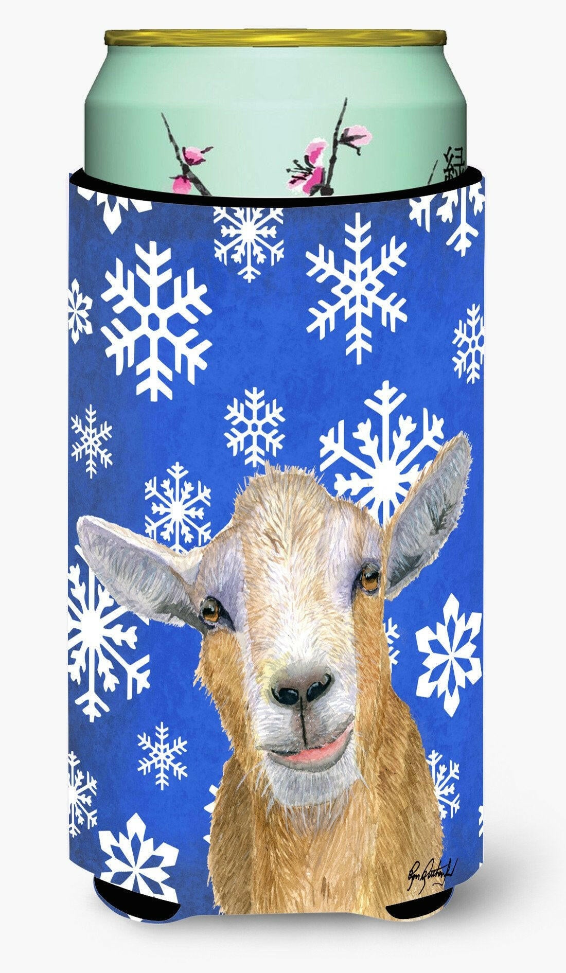 Winter Snowflakes Goat Winter Tall Boy Beverage Insulator Beverage Insulator Hugger RDR3023TBC by Caroline&#39;s Treasures