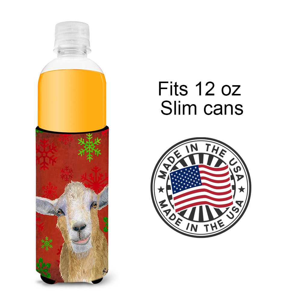 Isolateurs de boisson ultra flocons de neige rouges de chèvre de Noël pour canettes minces RDR3024MUK