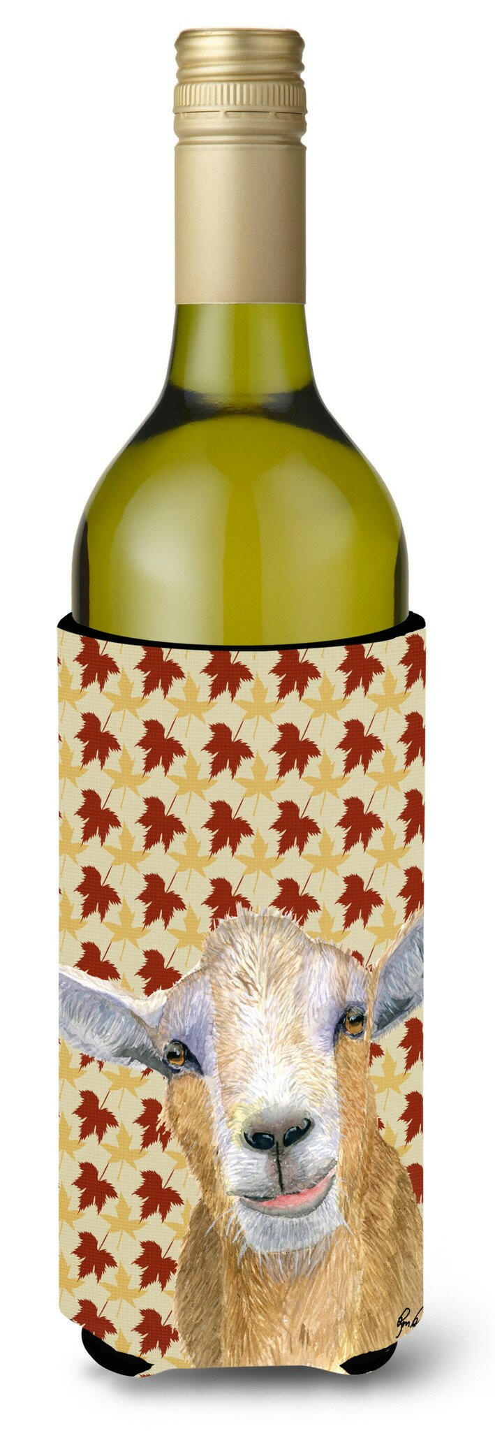 Fall Leaves Goat Wine Bottle Beverage Insulator Beverage Insulator Hugger  RDR3027LITERK by Caroline&#39;s Treasures