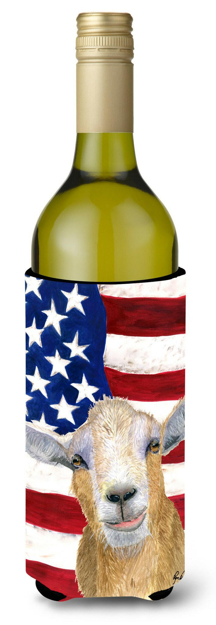 USA American Goat Wine Bottle Beverage Insulator Beverage Insulator Hugger  RDR3028LITERK by Caroline's Treasures