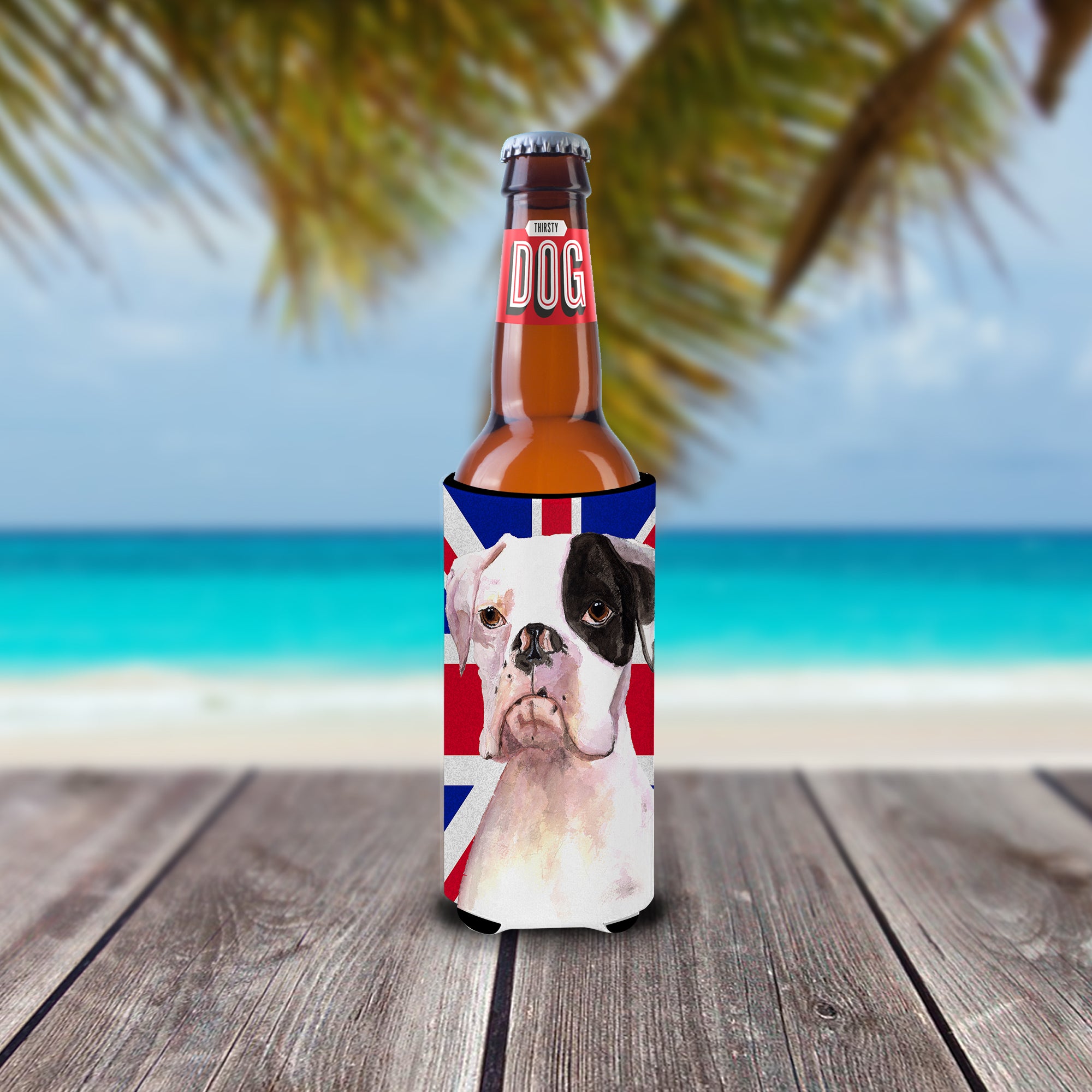 Boxer Cooper with English Union Jack British Flag Ultra Beverage Insulators for slim cans RDR3030MUK.