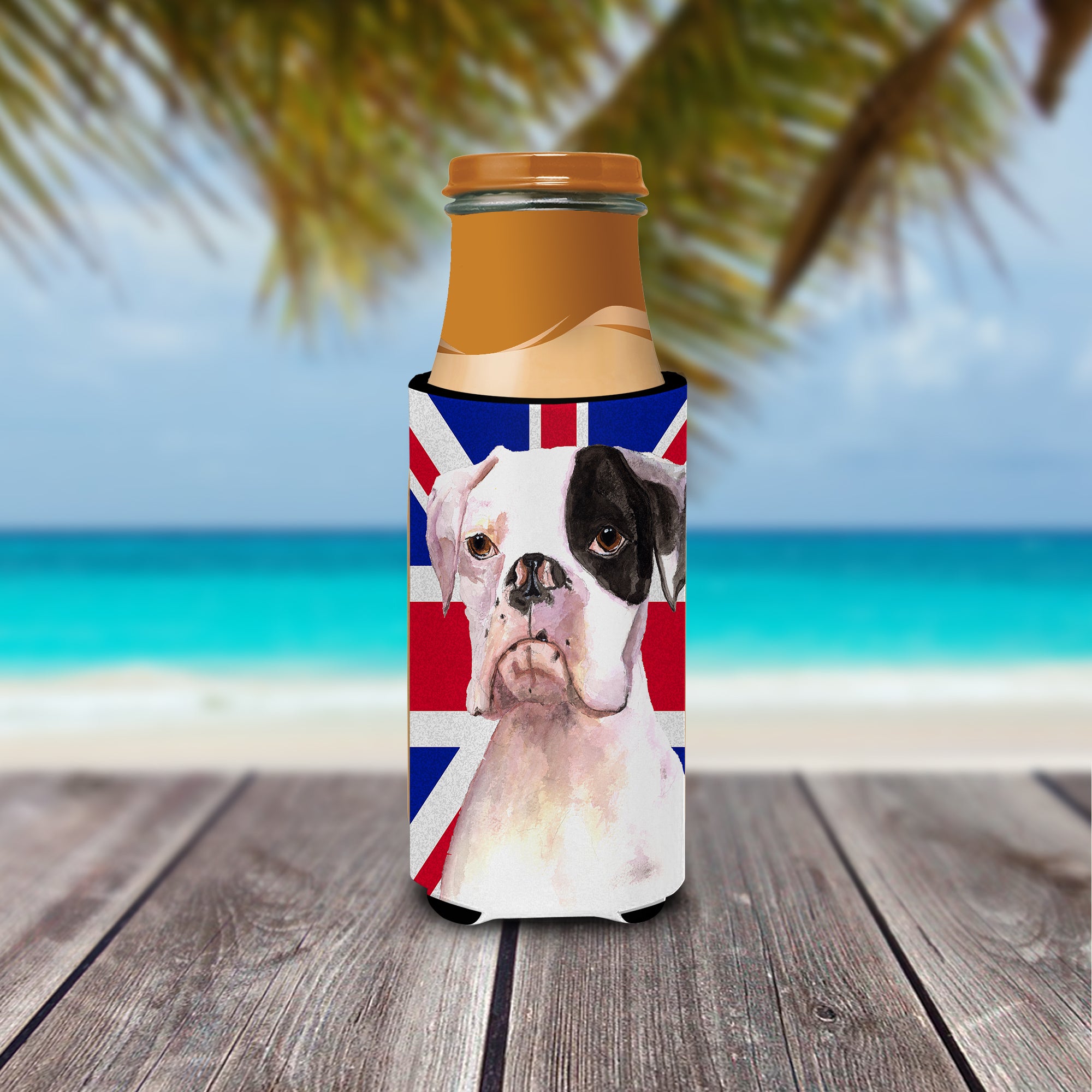 Boxer Cooper with English Union Jack British Flag Ultra Beverage Insulators for slim cans RDR3030MUK.