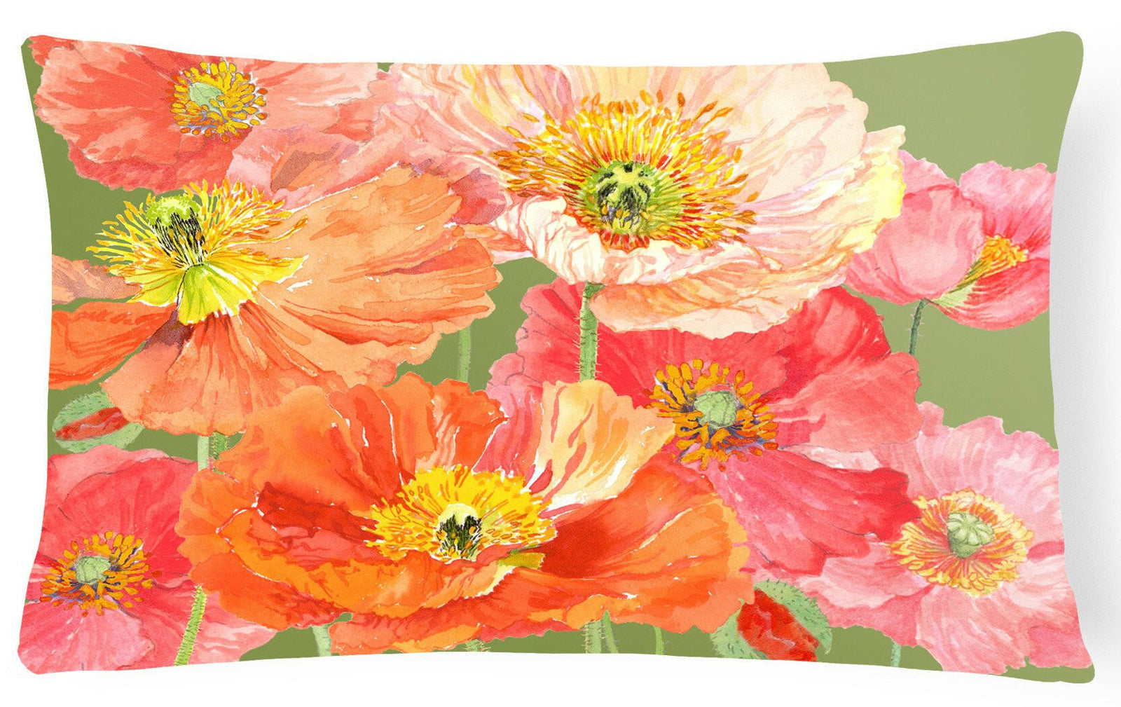 Poppies by Anne Searle Fabric Decorative Pillow SASE664CPW1216 by Caroline's Treasures