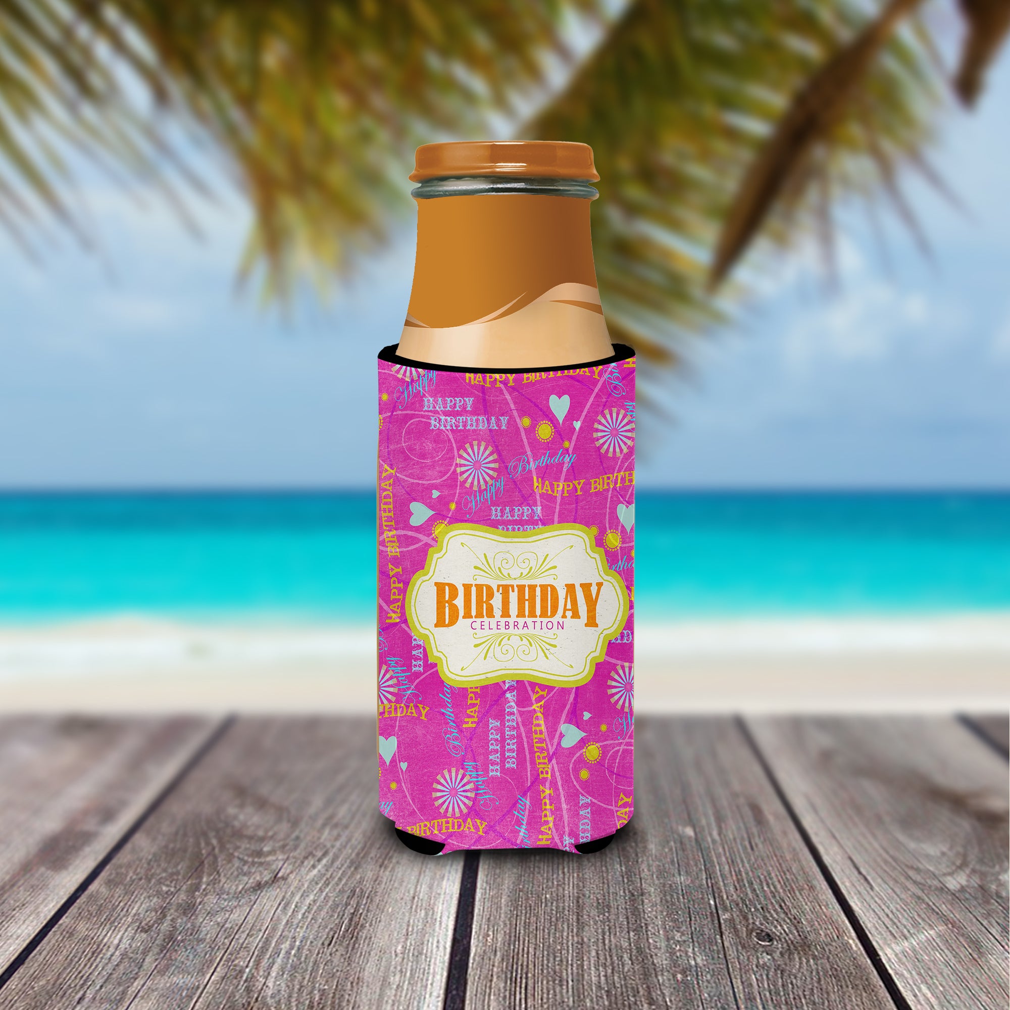 Happy Birthday Pink Ultra Beverage Insulators for slim cans SB3001MUK