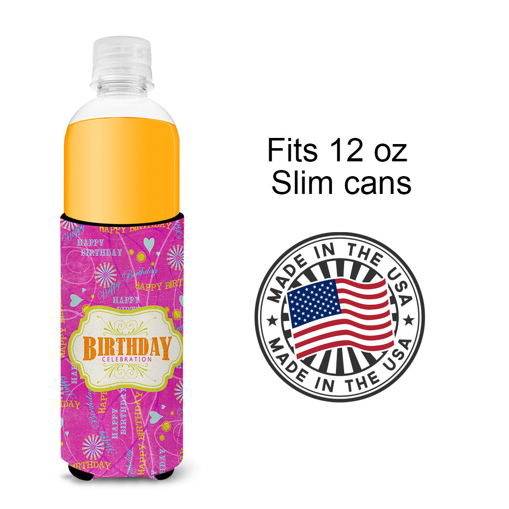 Happy Birthday Pink Ultra Beverage Insulators for slim cans SB3001MUK.
