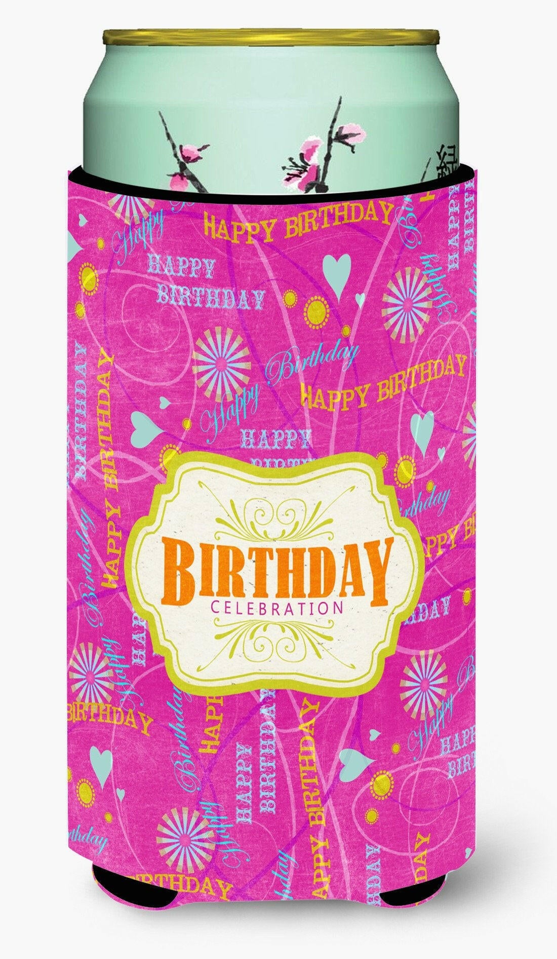 Happy Birthday Pink  Tall Boy Beverage Insulator Beverage Insulator Hugger by Caroline&#39;s Treasures
