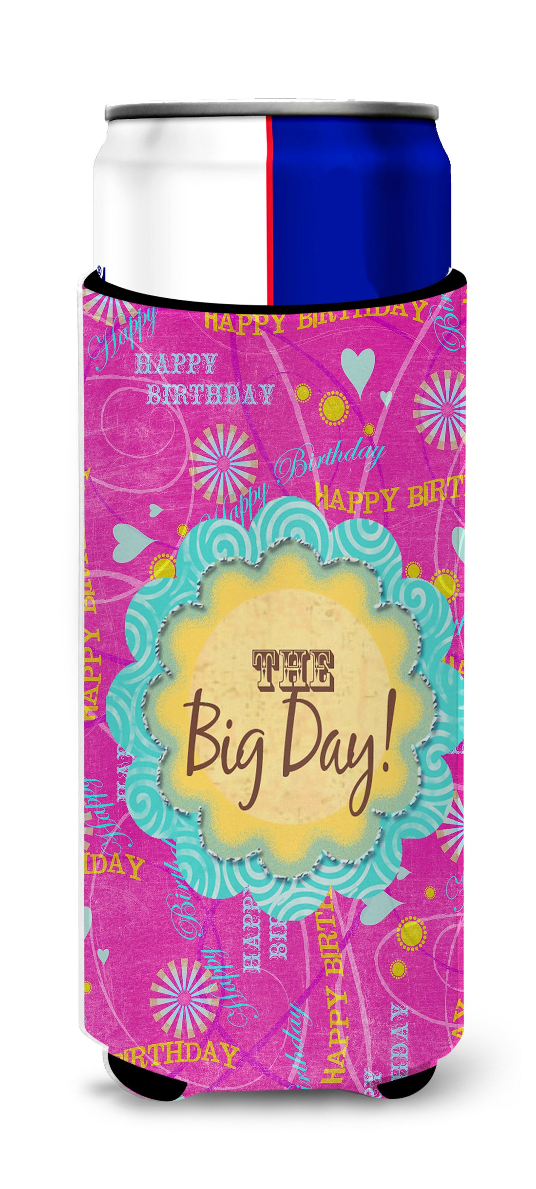 Happy Birthday The Big Day Pink Ultra Beverage Insulators for slim cans SB3002MUK.