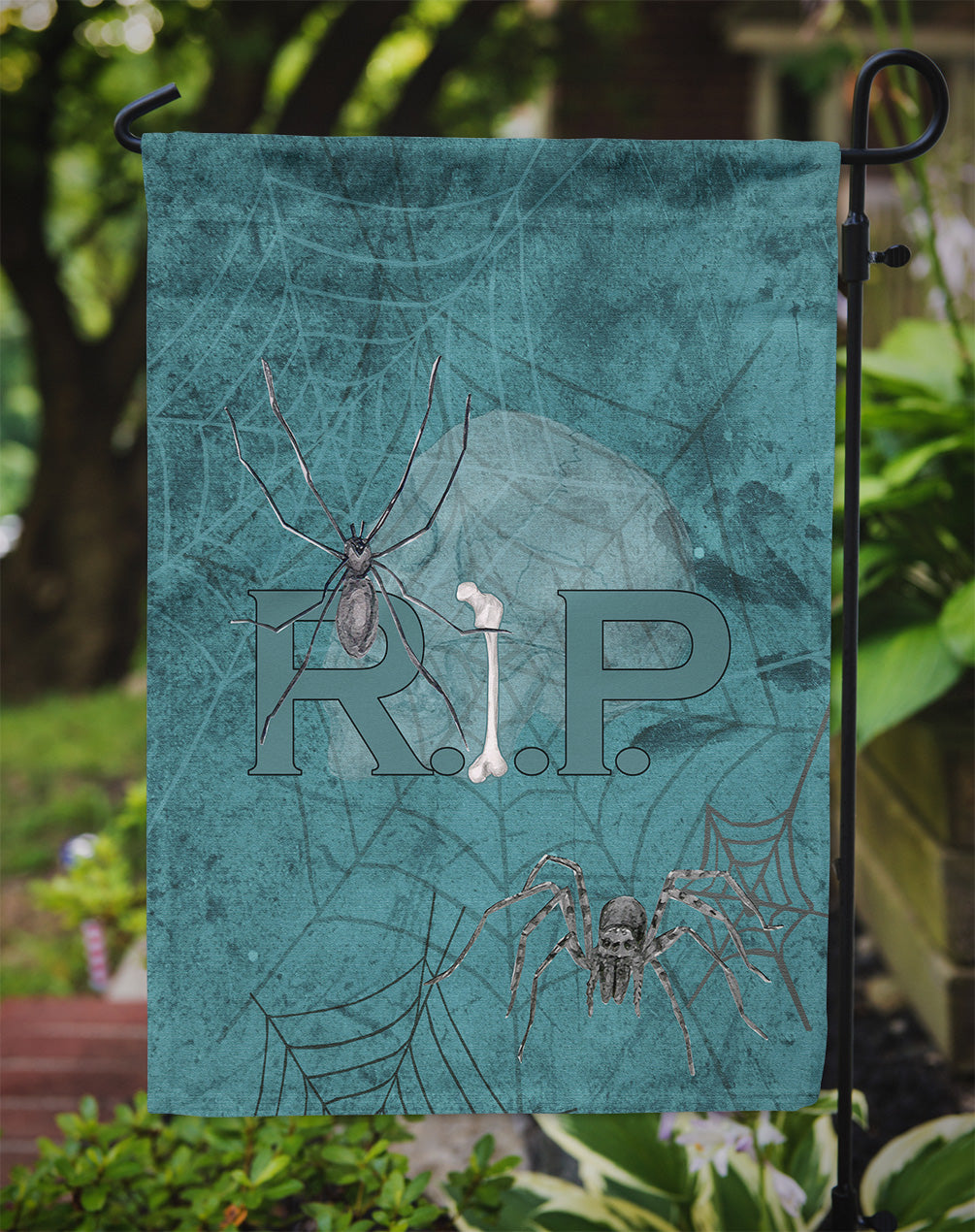 RIP Rest in Peace with spider web Halloween Flag Garden Size