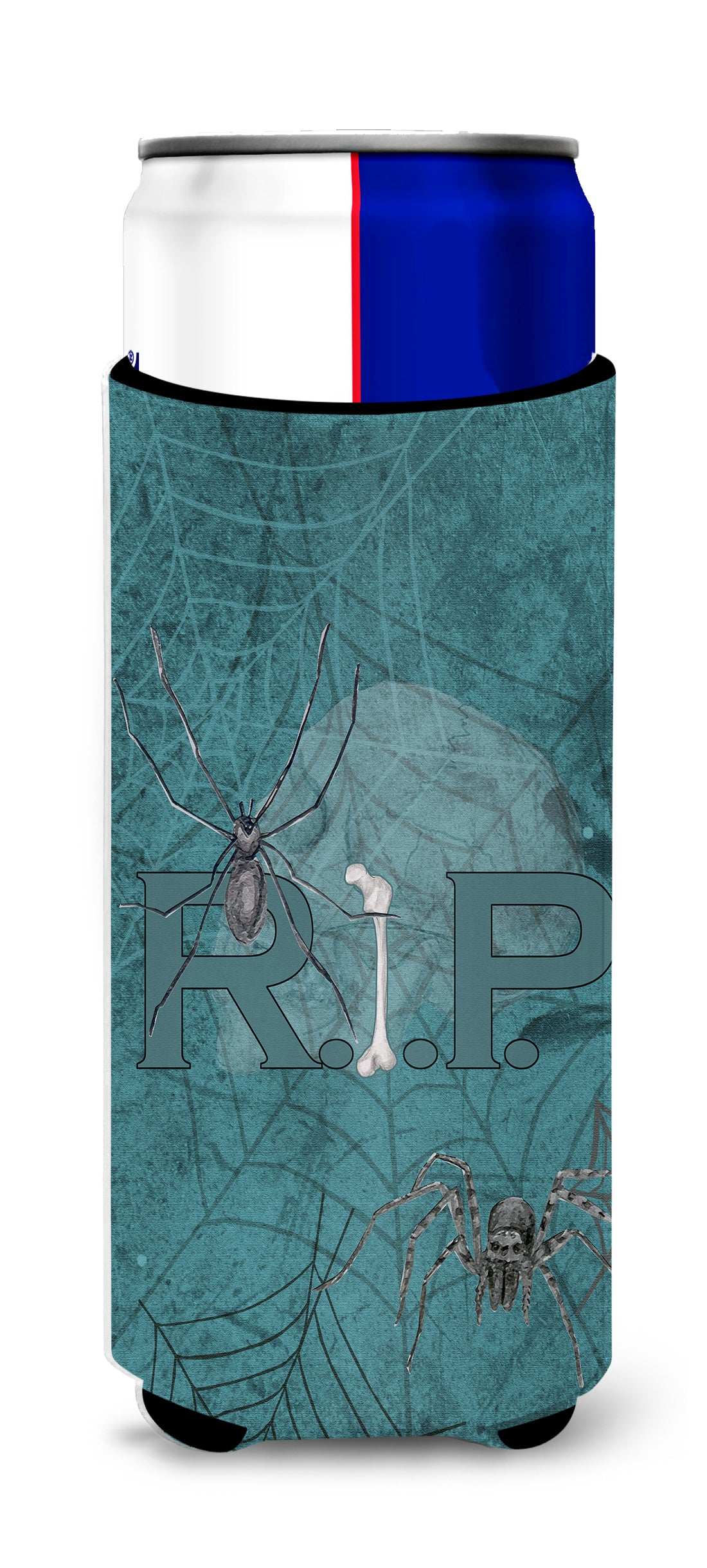 RIP Rest in Peace with spider web Halloween Ultra Beverage Insulators for slim cans SB3004MUK.