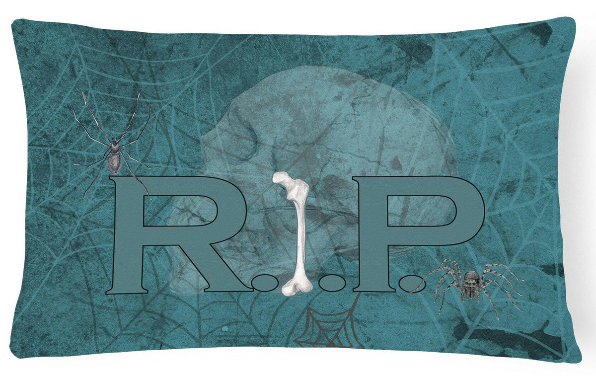 RIP Rest in Peace with spider web Halloween   Canvas Fabric Decorative Pillow by Caroline&#39;s Treasures