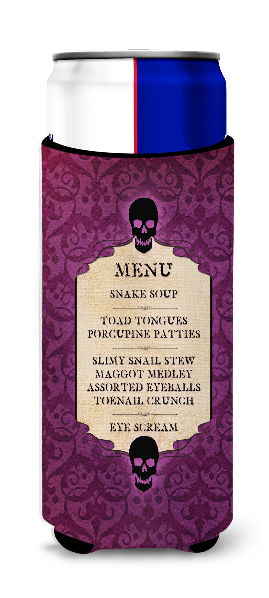 Menu Goulish comprenant Eye Screen et Snake soup Halloween Ultra Beverage Insulators pour canettes minces SB3005MUK