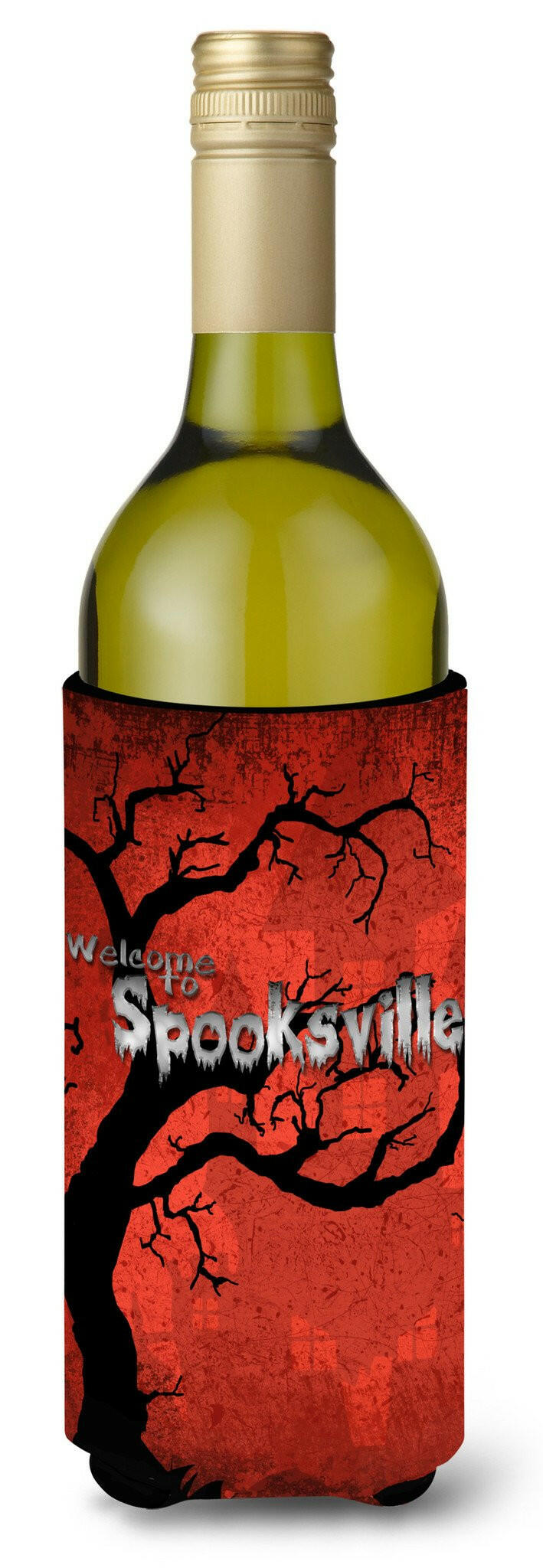 Welcome to Spooksville Halloween Wine Bottle Beverage Insulator Beverage Insulator Hugger by Caroline&#39;s Treasures