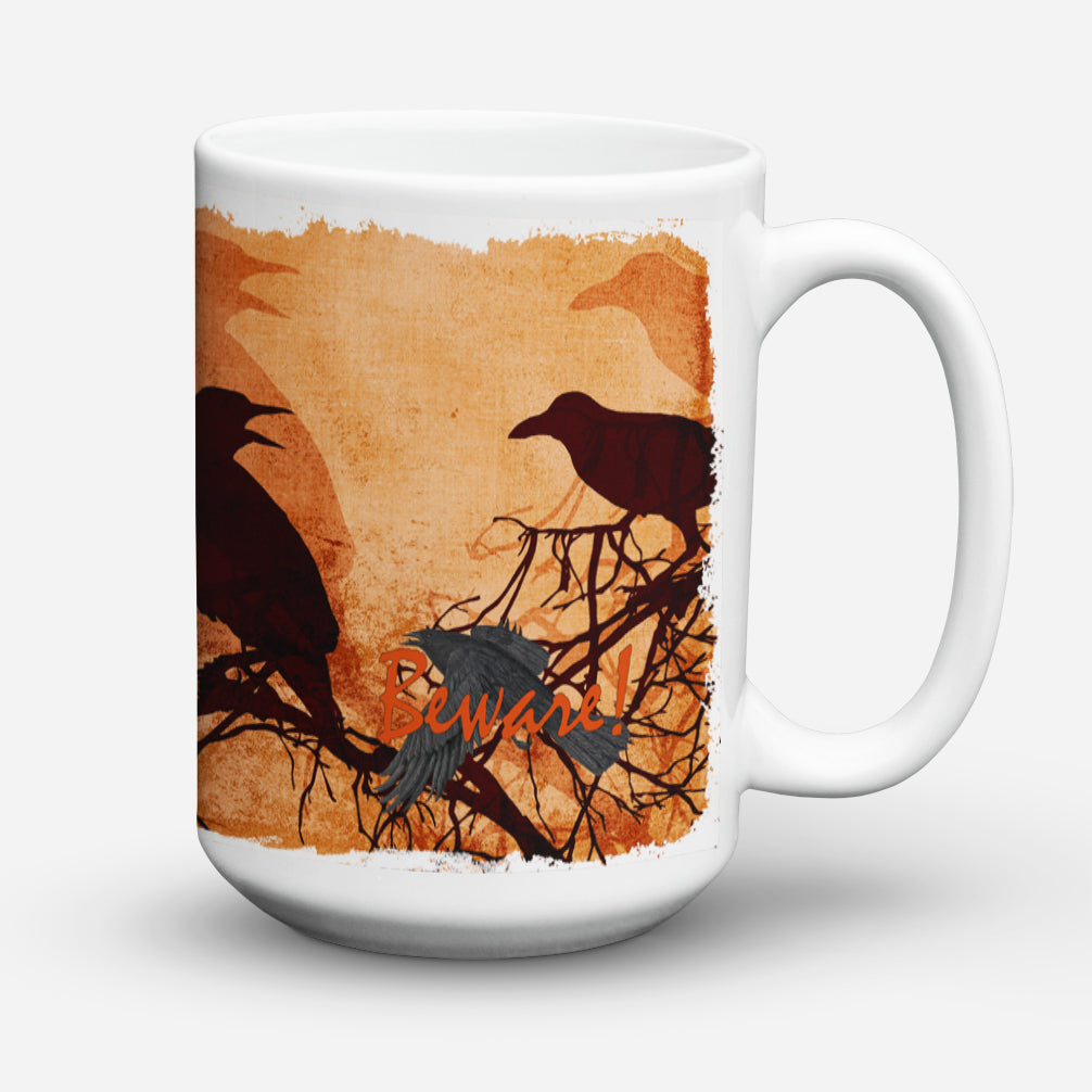 Méfiez-vous des corbeaux noirs Halloween Passe au lave-vaisselle Tasse à café en céramique micro-ondable 15 onces SB3009CM15