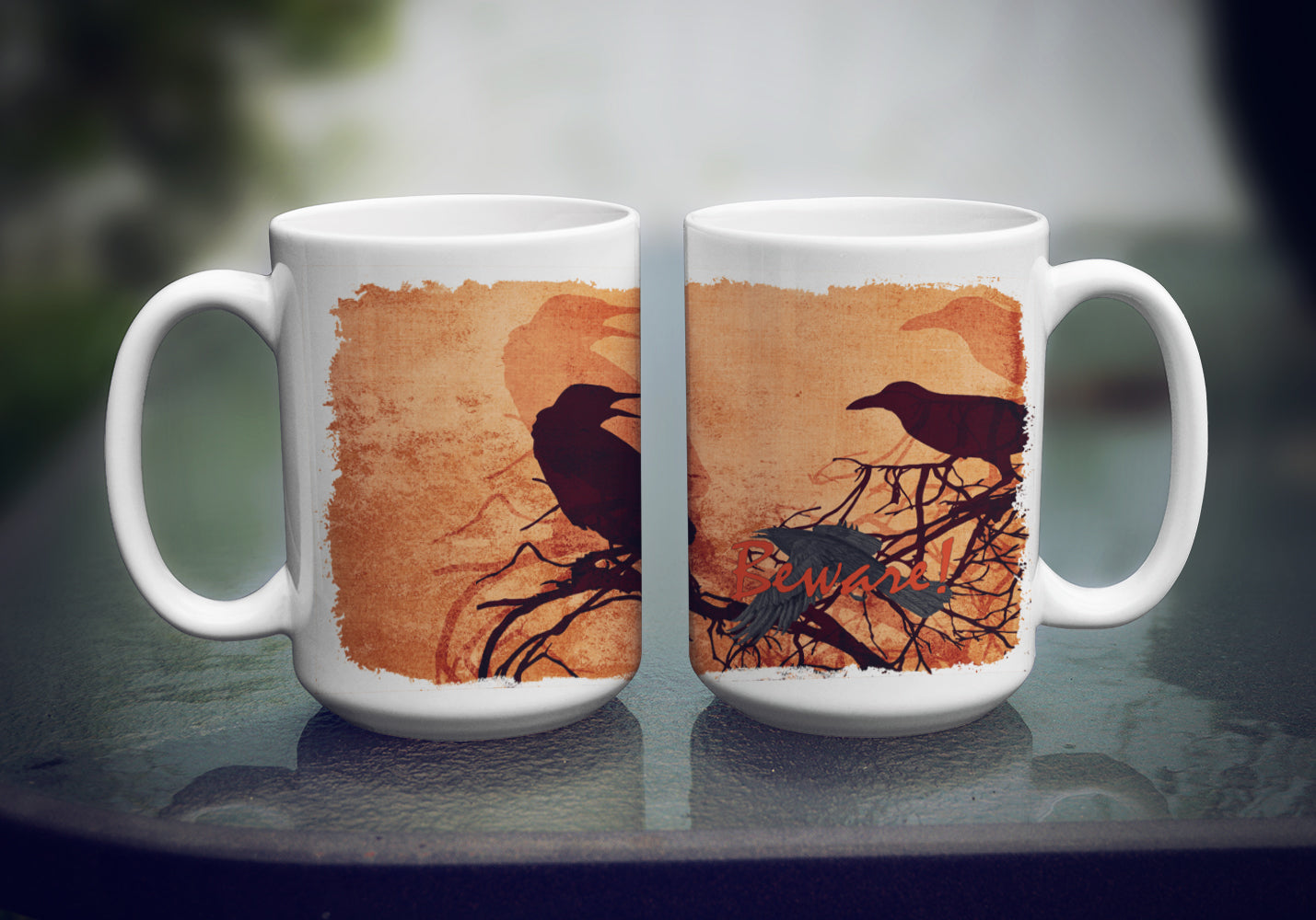 Beware of the Black Crows Halloween Dishwasher Safe Microwavable Ceramic Coffee Mug 15 ounce SB3009CM15  the-store.com.