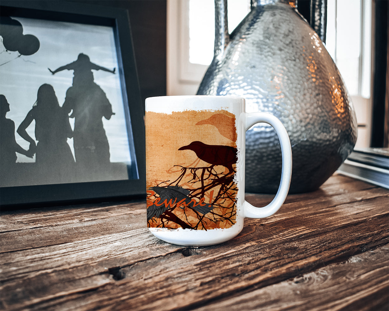 Beware of the Black Crows Halloween Dishwasher Safe Microwavable Ceramic Coffee Mug 15 ounce SB3009CM15  the-store.com.