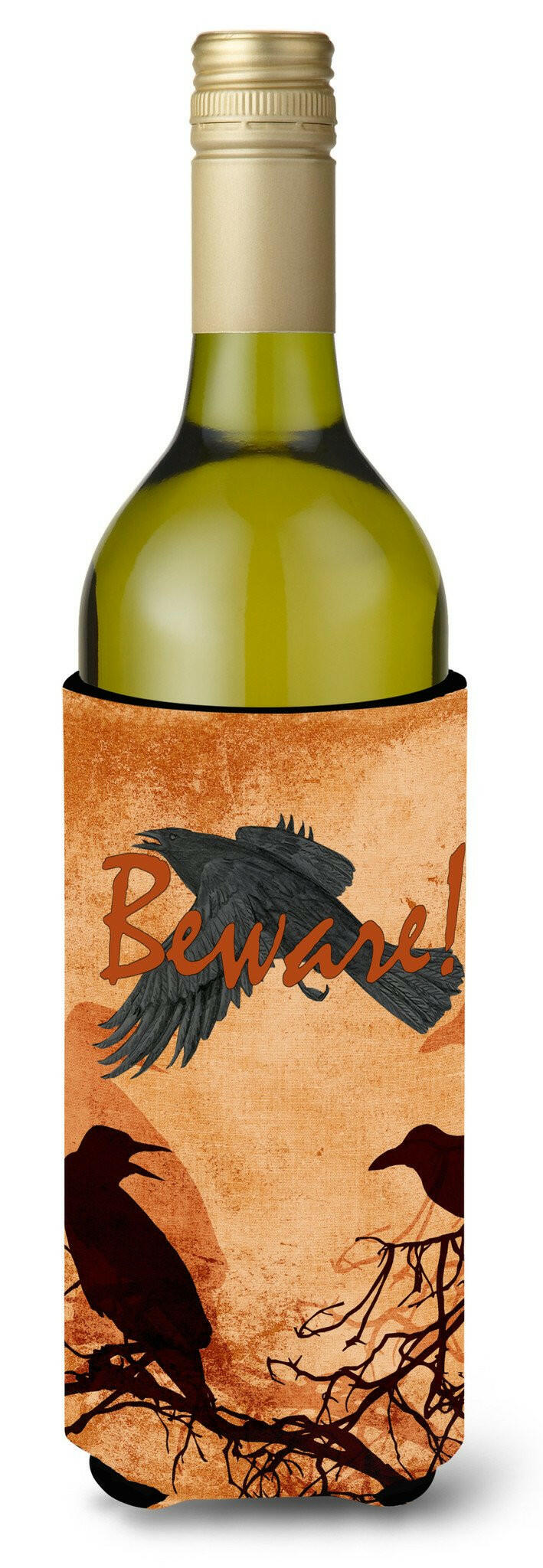 Beware of the Black Crows Halloween Wine Bottle Beverage Insulator Beverage Insulator Hugger by Caroline&#39;s Treasures