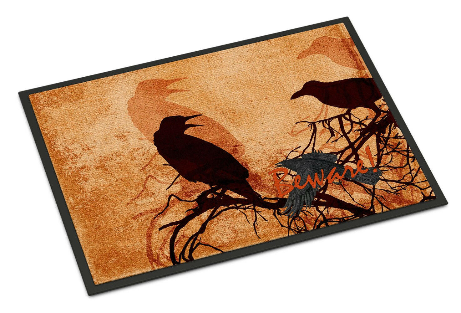 Beware of the Black Crows Halloween Indoor or Outdoor Mat 18x27 Doormat - the-store.com