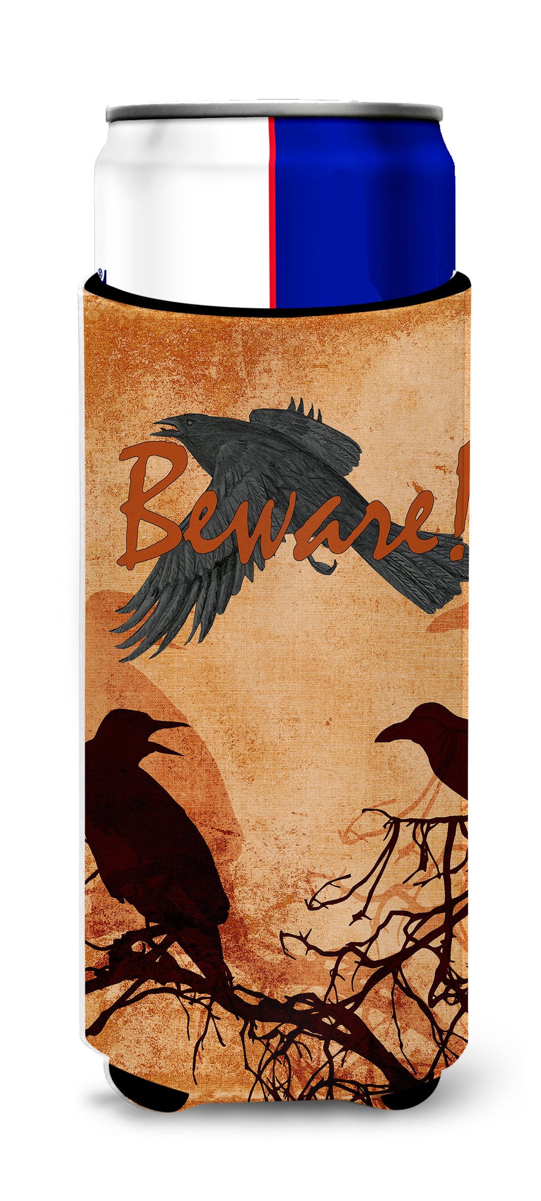 Beware of the Black Crows Halloween Ultra Beverage Insulators for slim cans SB3009MUK.
