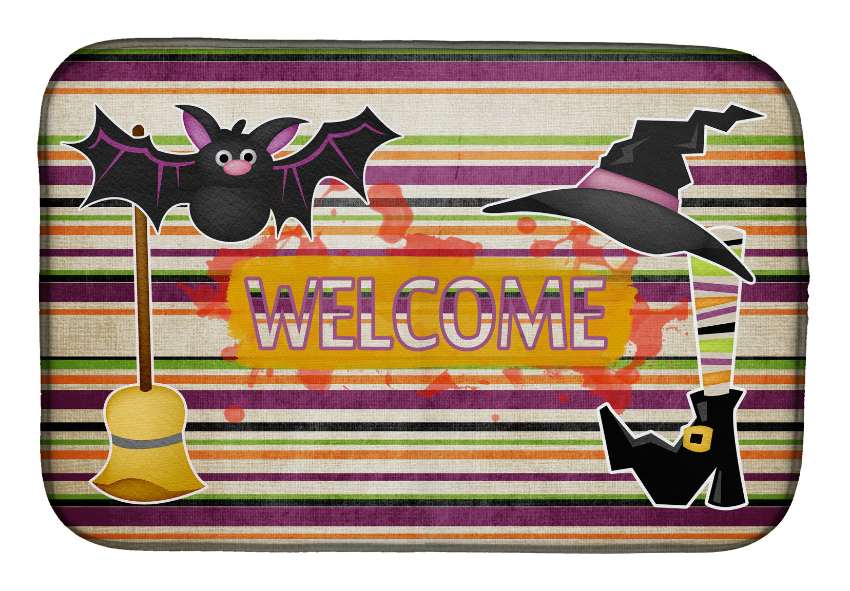 Witch Costume and Broom on Stripes Halloween Dish Drying Mat SB3010DDM