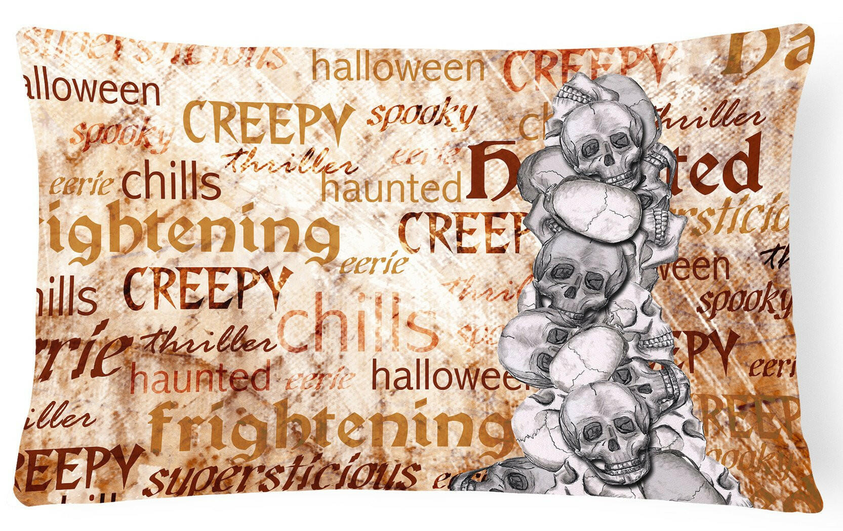 Creepy, Haunted and Frightful with skulls Halloween   Canvas Fabric Decorative Pillow by Caroline's Treasures