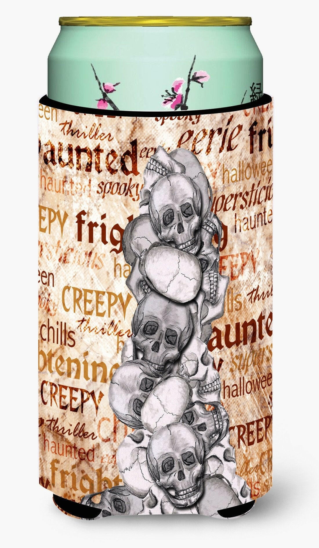 Creepy, Haunted and Frightful with skulls Halloween  Tall Boy Beverage Insulator Beverage Insulator Hugger by Caroline's Treasures