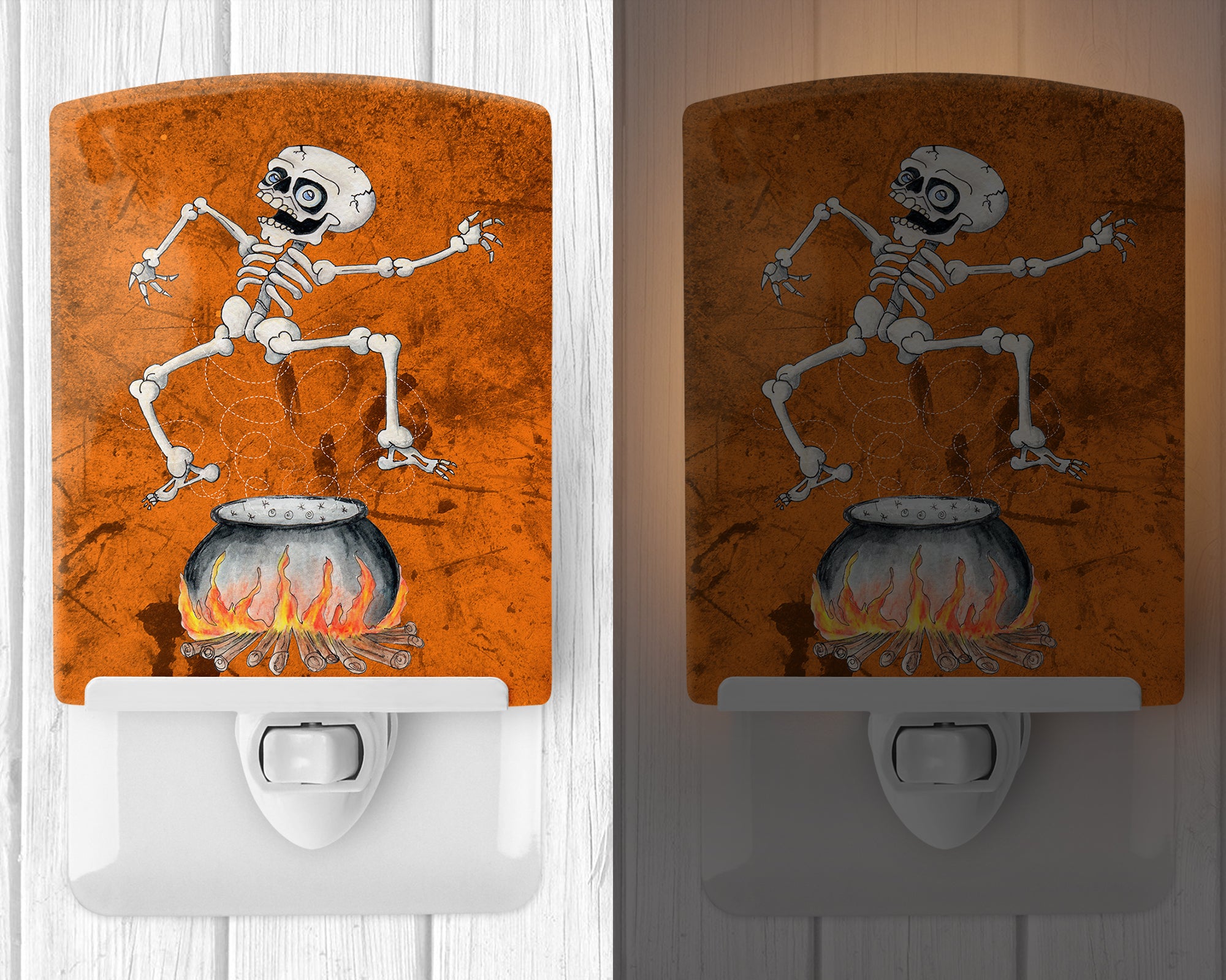 Skeleton jumping from Witches Caldron Halloween Ceramic Night Light SB3013CNL - the-store.com