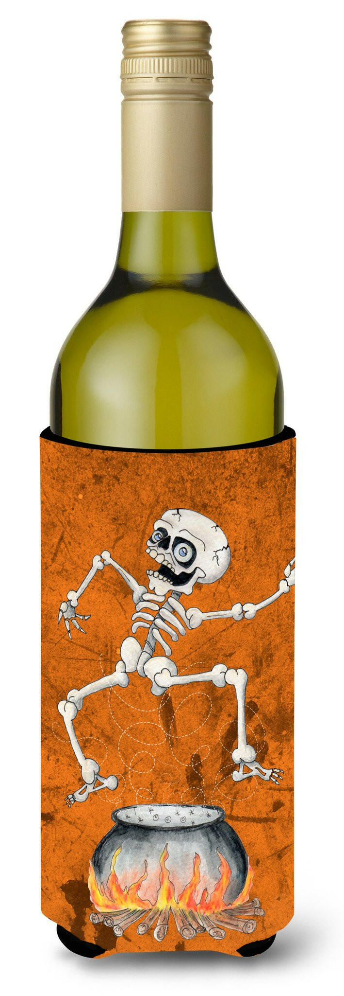 Skeleton jumping from Witches Caldron Halloween Wine Bottle Beverage Insulator Beverage Insulator Hugger by Caroline&#39;s Treasures