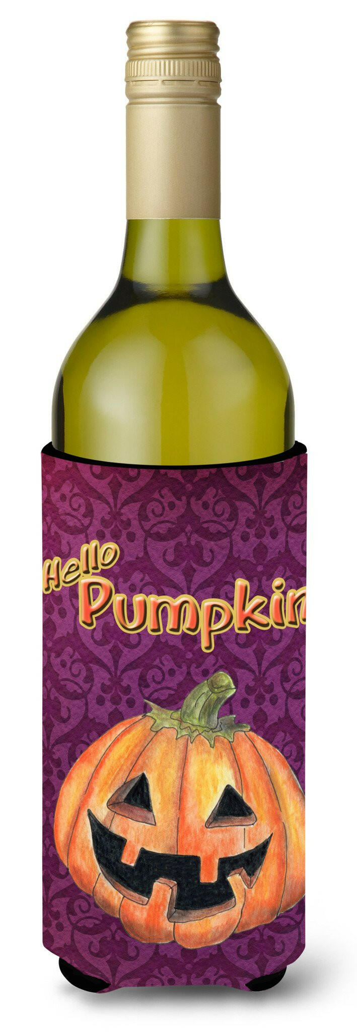 Hello Pumpkin Halloween Wine Bottle Beverage Insulator Beverage Insulator Hugger by Caroline&#39;s Treasures