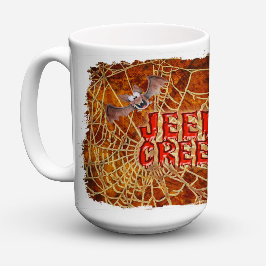 Jeepers Creepers avec chauve-souris et toile d&#39;araignée Halloween Passe au lave-vaisselle Tasse à café en céramique micro-ondable 15 onces SB3018CM15