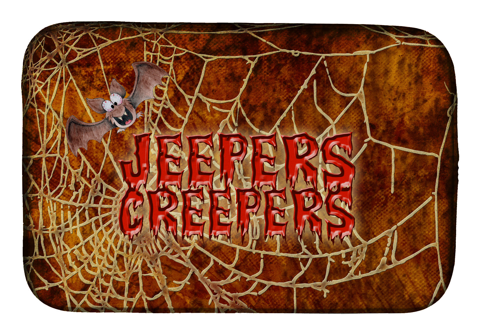 Jeepers Creepers with Bat and Spider web Halloween Dish Drying Mat SB3018DDM  the-store.com.