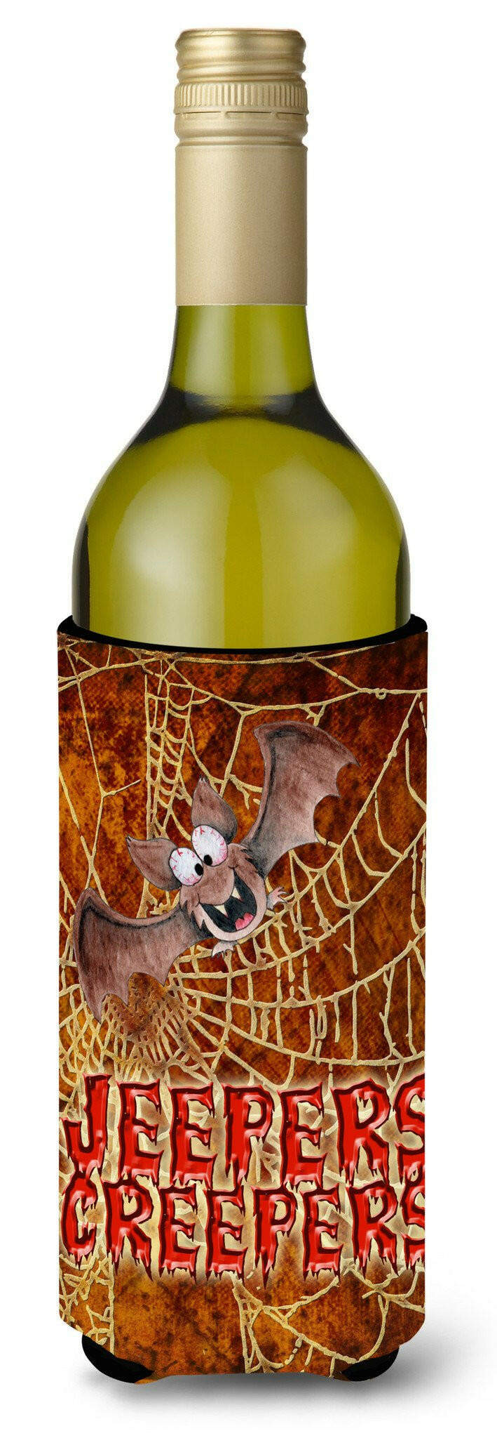 Jeepers Creepers with Bat and Spider web Halloween Wine Bottle Beverage Insulator Beverage Insulator Hugger by Caroline's Treasures