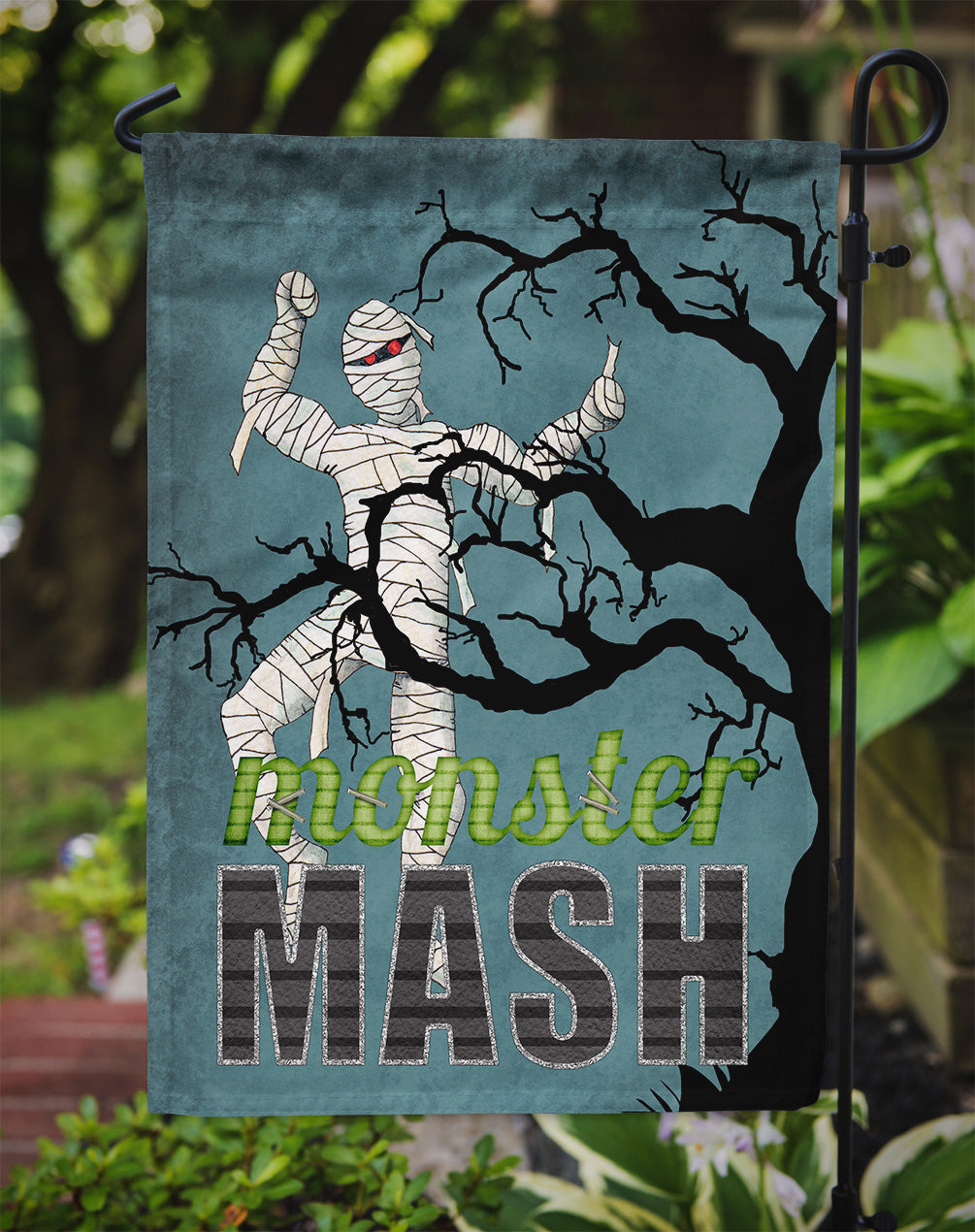 Monster Mash with Mummy Halloween Flag Garden Size.