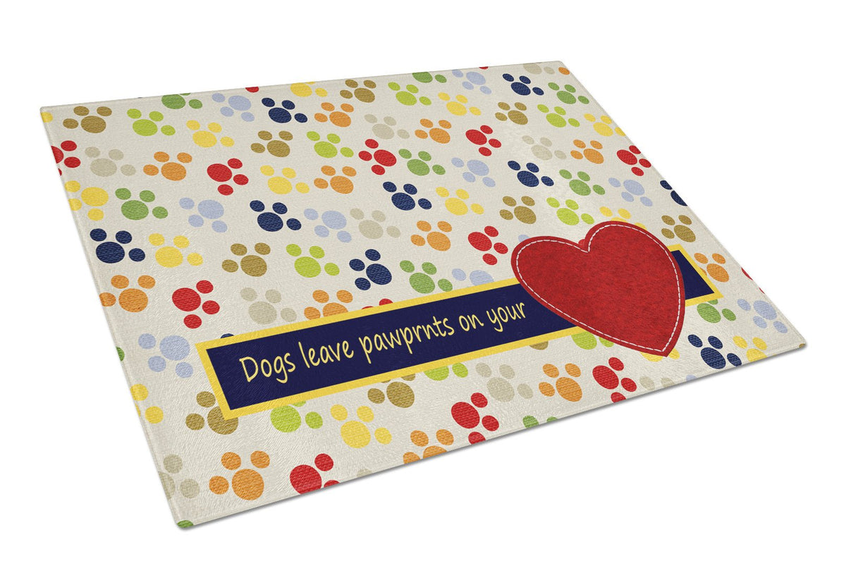Dogs leave pawprints on your heart Glass Cutting Board Large Size SB3054LCB by Caroline&#39;s Treasures