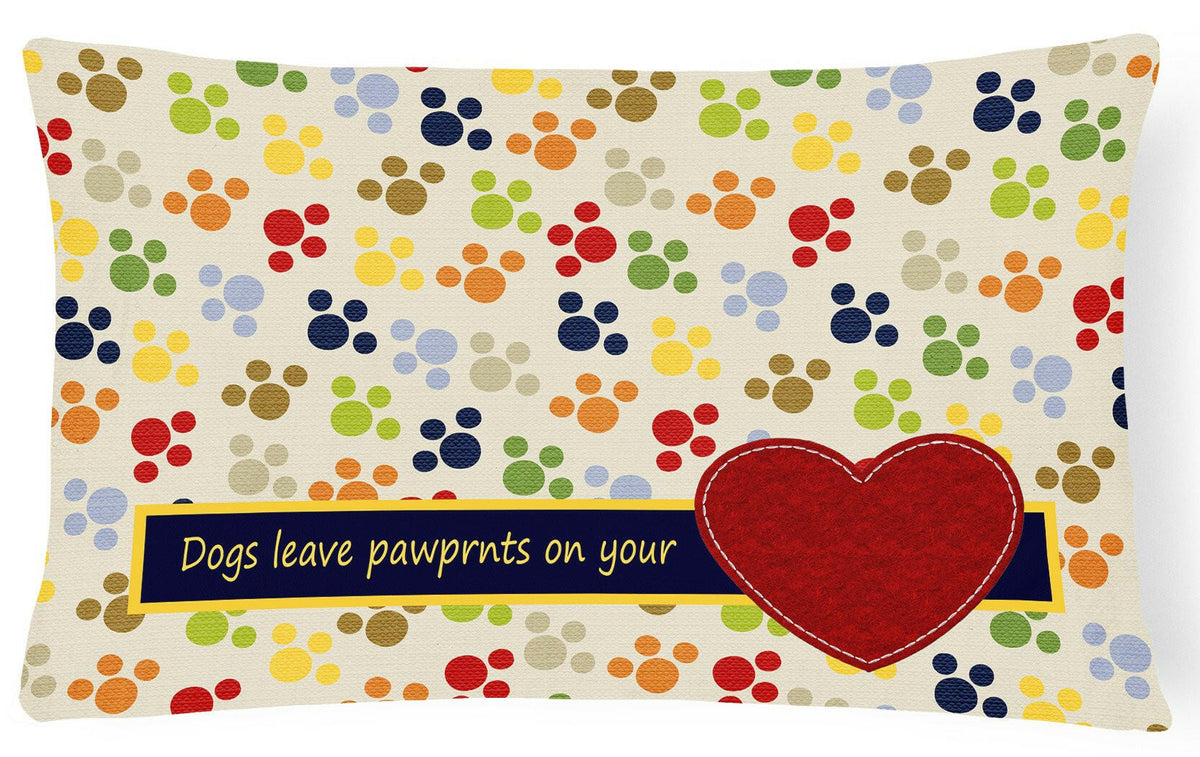Dogs leave pawprints on your heart   Canvas Fabric Decorative Pillow SB3054PW1216 by Caroline&#39;s Treasures
