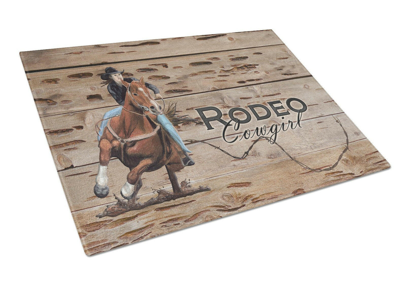 Rodeo Cowgirl Barrel Racer Glass Cutting Board Large Size SB3055LCB by Caroline's Treasures