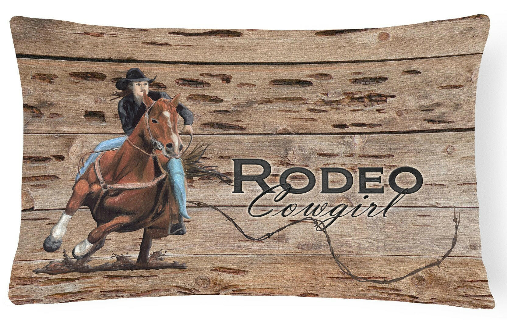 Rodeo Cowgirl Barrel Racer   Canvas Fabric Decorative Pillow SB3055PW1216 by Caroline's Treasures