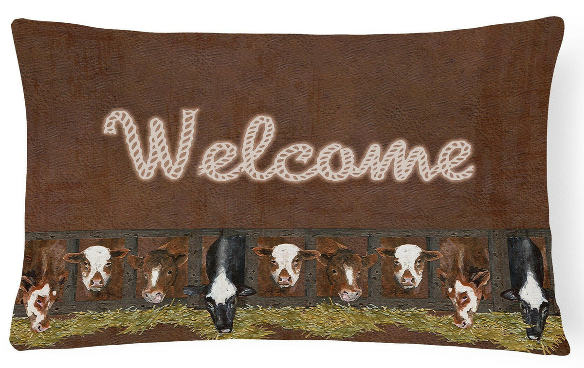 Welcome Mat with Cows   Canvas Fabric Decorative Pillow SB3058PW1216 by Caroline&#39;s Treasures