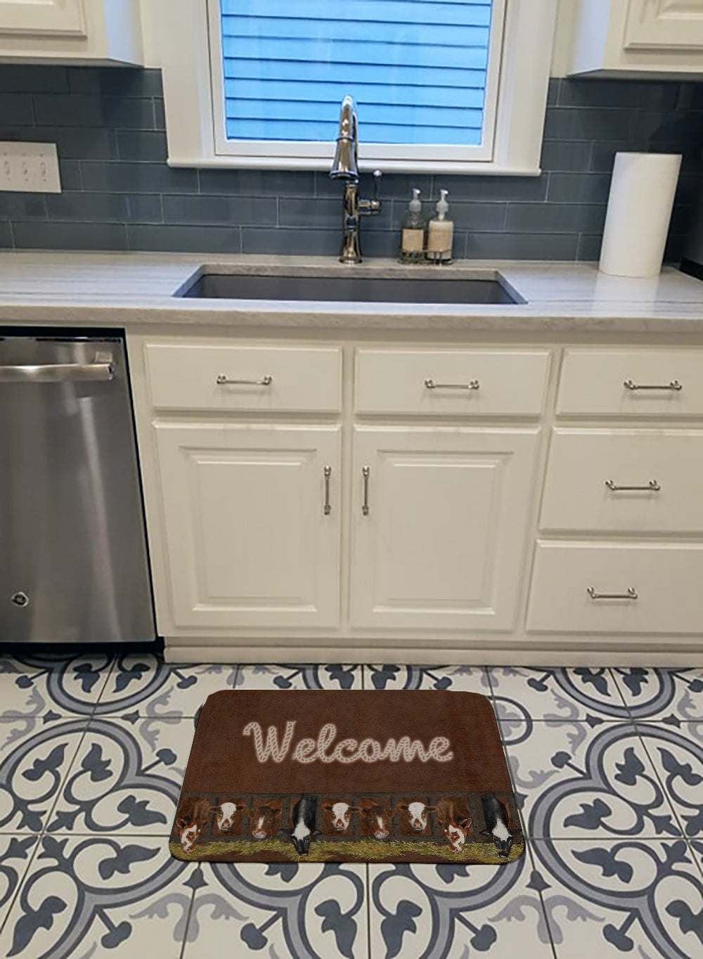 Welcome Mat with Cows Machine Washable Memory Foam Mat SB3058RUG - the-store.com