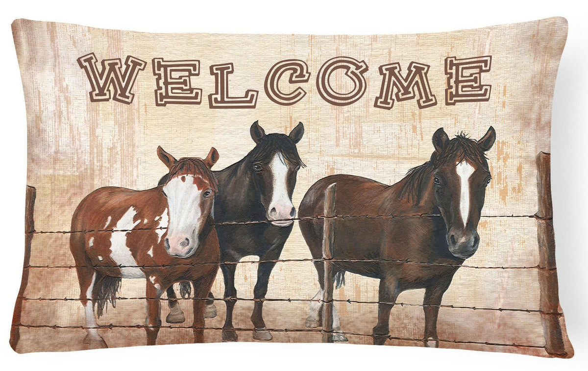Welcome Mat with Horses   Canvas Fabric Decorative Pillow SB3059PW1216 by Caroline&#39;s Treasures