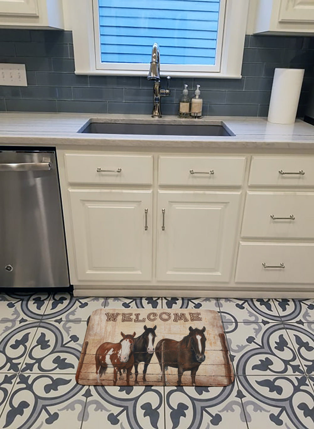 Welcome Mat with Horses Machine Washable Memory Foam Mat SB3059RUG - the-store.com