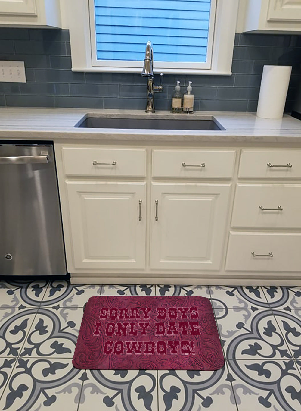 Sorry Boys I only date cowboys in pink Machine Washable Memory Foam Mat SB3062RUG - the-store.com
