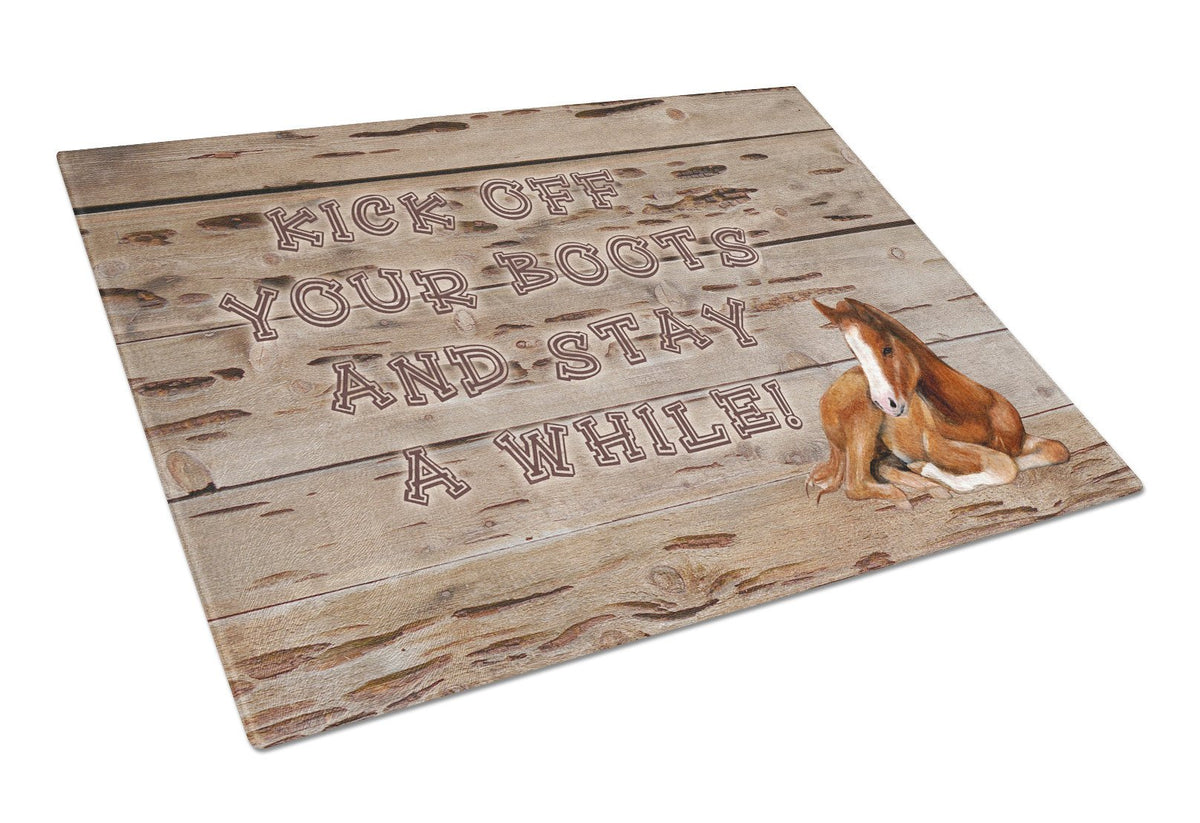 Kick off your boots and stay a while Glass Cutting Board Large Size SB3064LCB by Caroline&#39;s Treasures