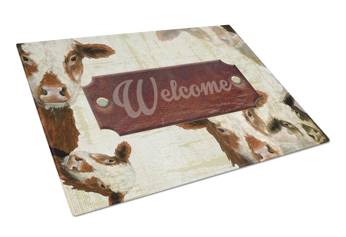 Welcome cow Glass Cutting Board Large Size SB3065LCB by Caroline&#39;s Treasures