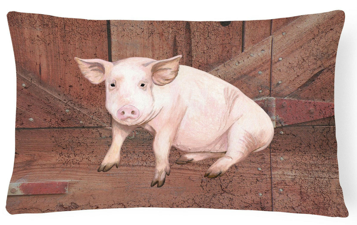 Pig at the barn door   Canvas Fabric Decorative Pillow SB3072PW1216 by Caroline&#39;s Treasures