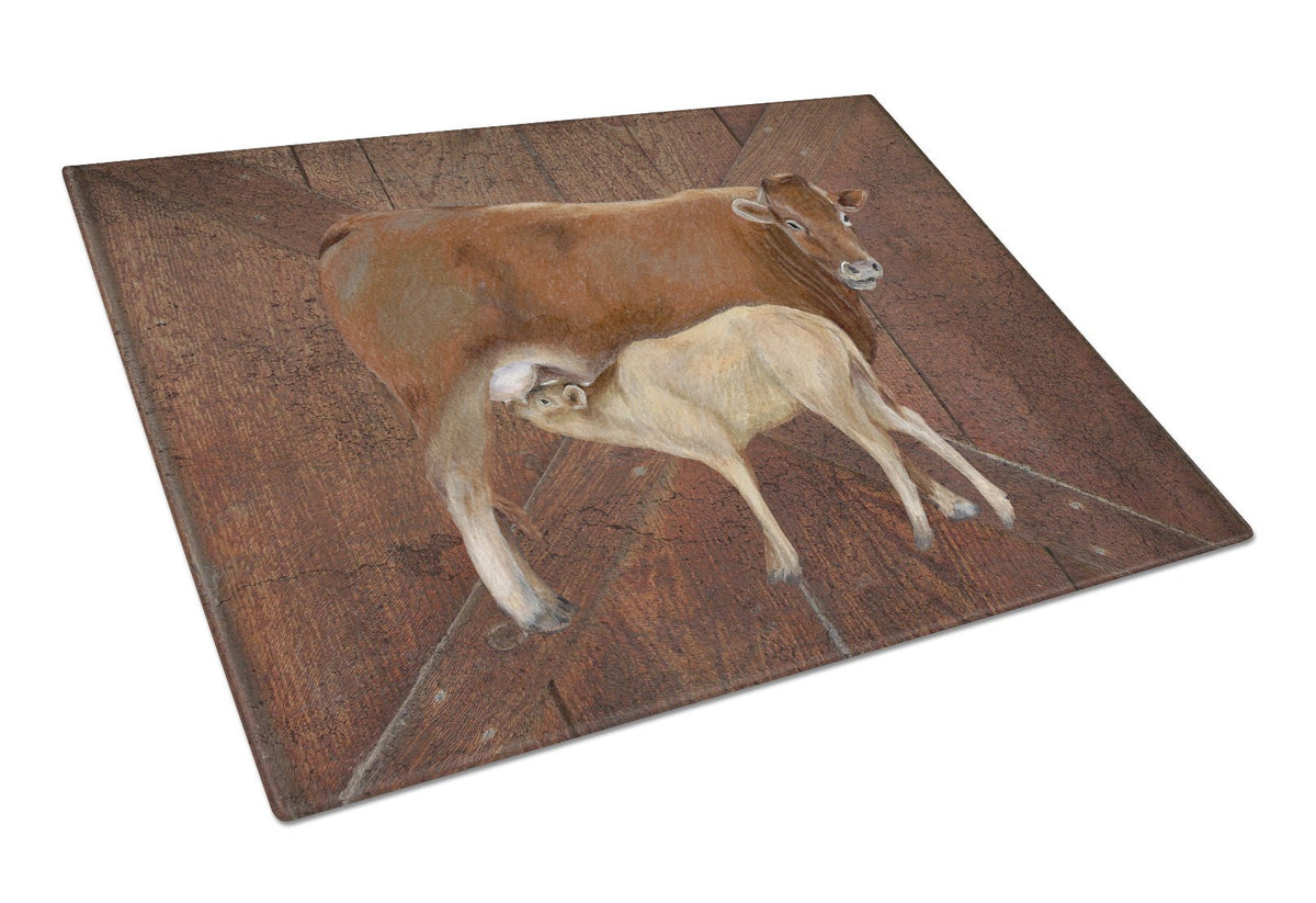 Cow Momma and Baby Glass Cutting Board Large Size SB3074LCB by Caroline&#39;s Treasures