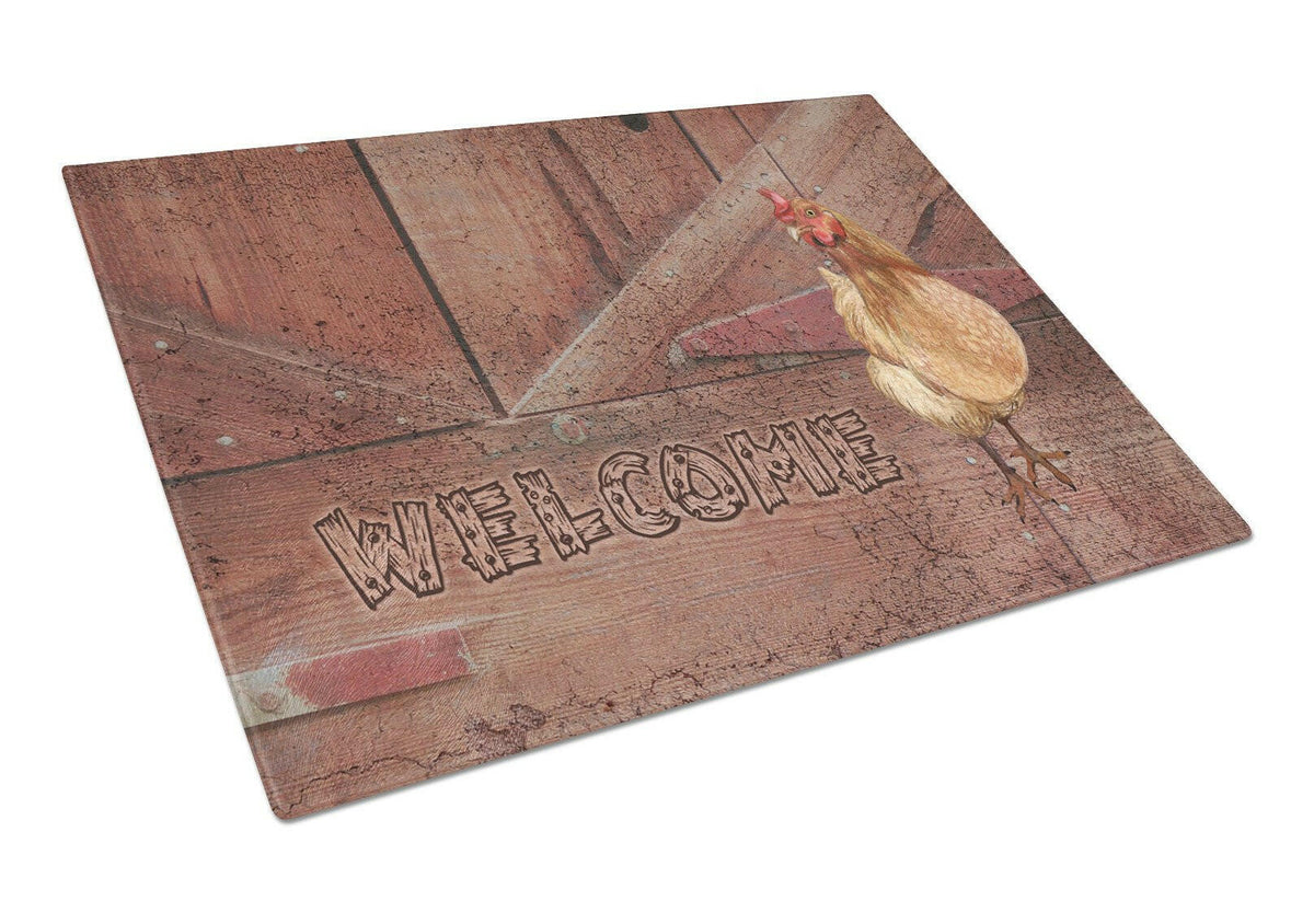 Welcome Chicken Glass Cutting Board Large Size SB3075LCB by Caroline&#39;s Treasures