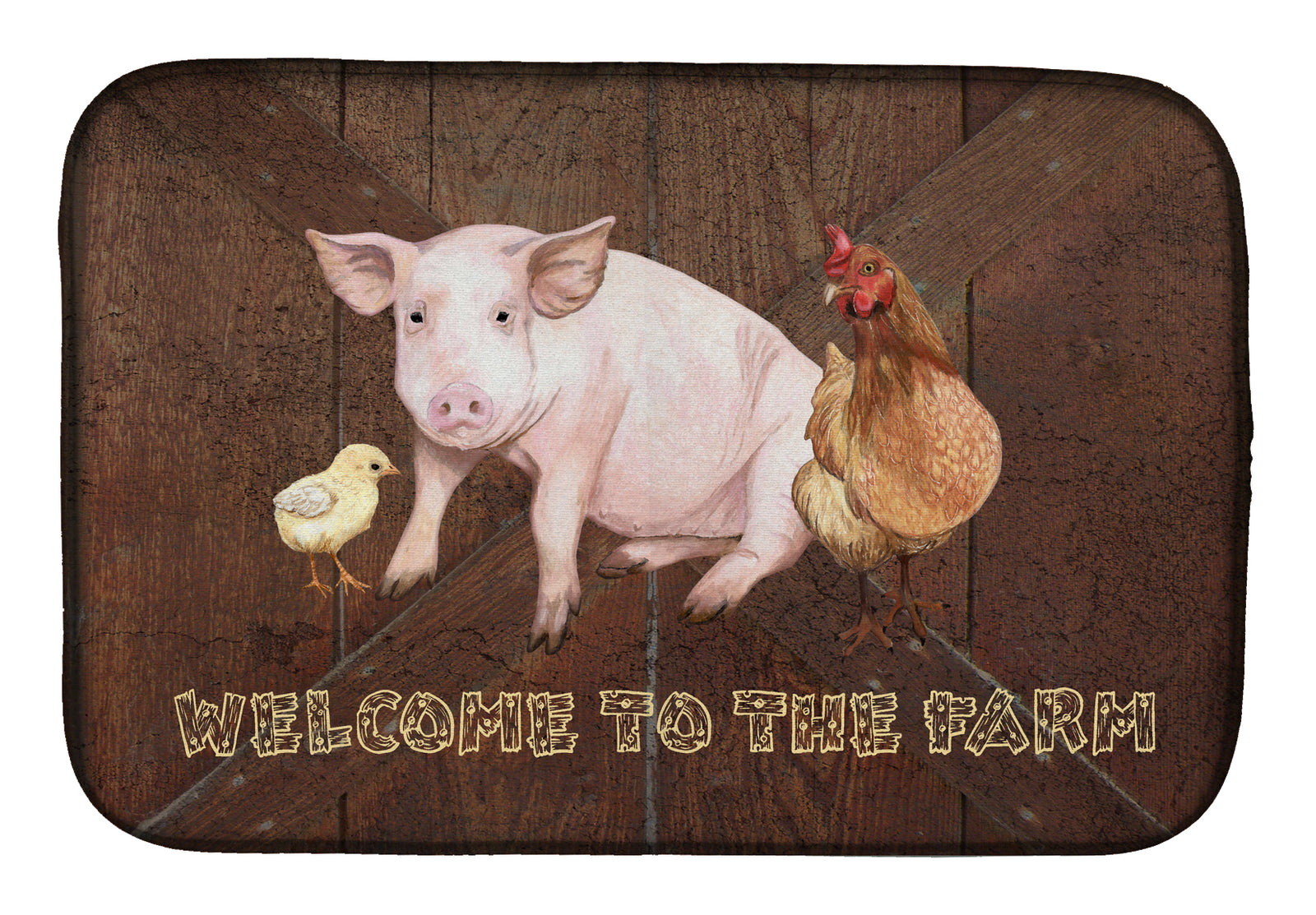 Welcome to the Farm with the pig and chicken Dish Drying Mat SB3083DDM